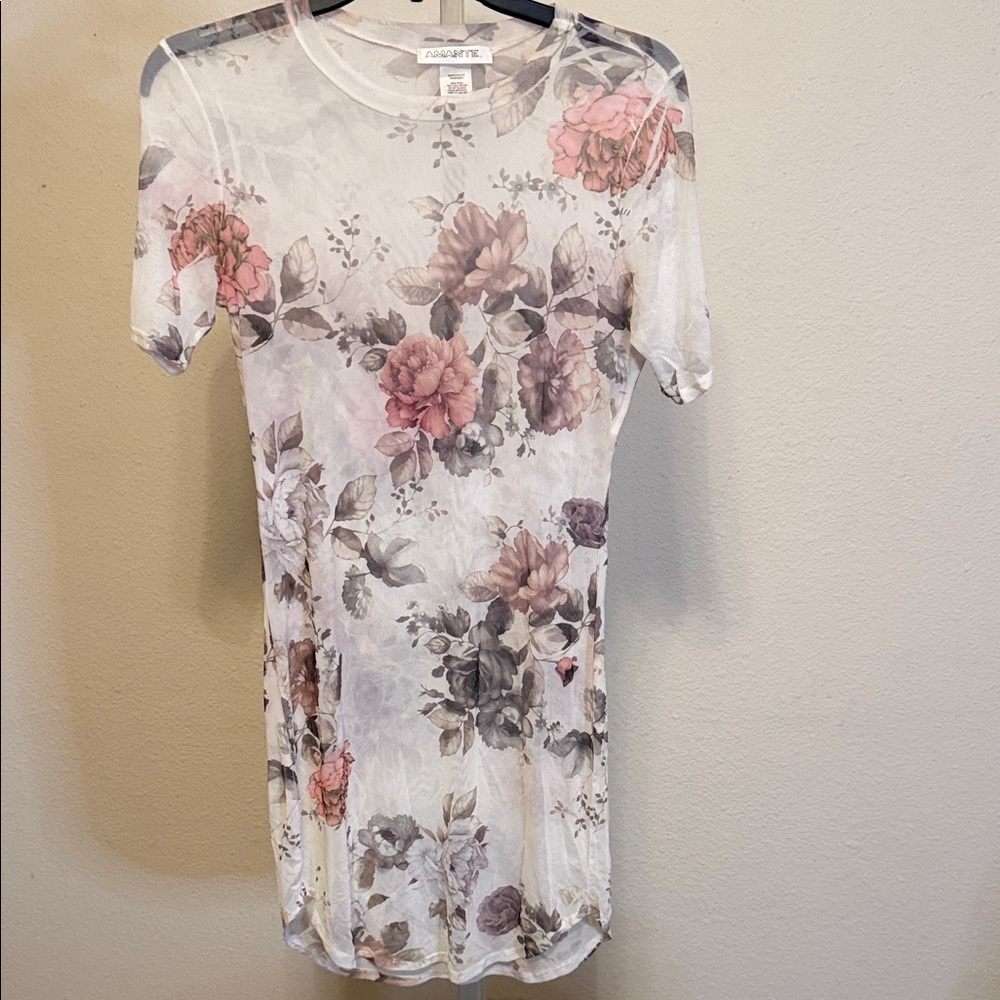 Amante Sheer Floral dress in Soft White and Taupe